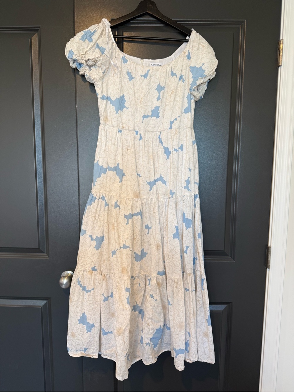 Calvin Klein Light Blue & Cream Floral Tiered Dress
